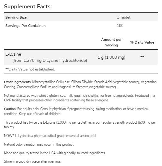 L-lysine 1000 mg - 100 comprimés