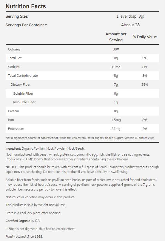 Pyle de coque de psyllium/Organic - 340 grammes
