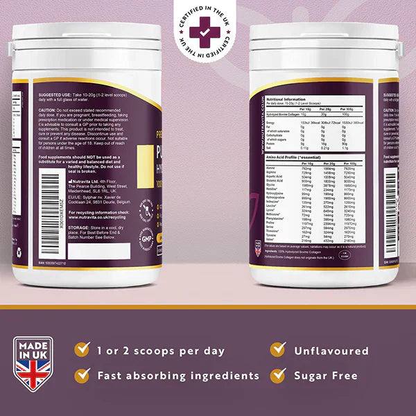 Poudre de collagène bovine 100% pur 20000 mg peptan® 500 g, (25/50 doses)