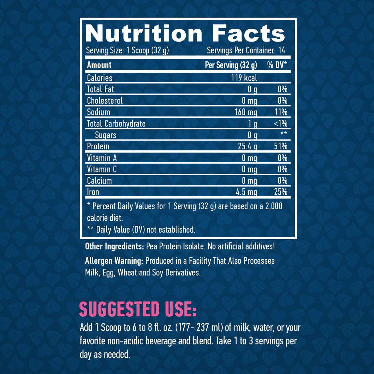 100% All Natural Pea Protein Isolat/Non savouré - 0,454 kg