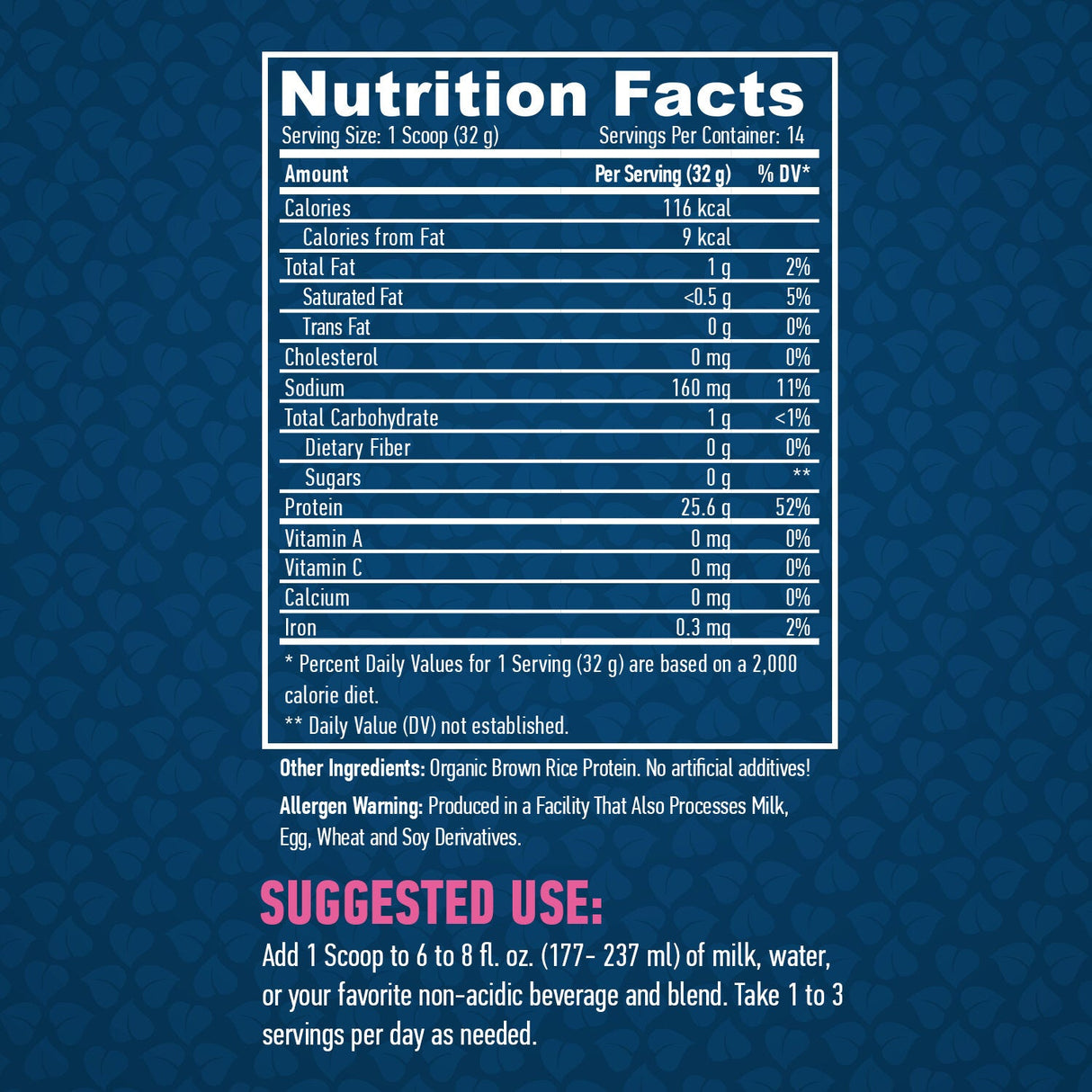 100% toutes les protéines de riz naturel/non savoureuses - 0,454 kg