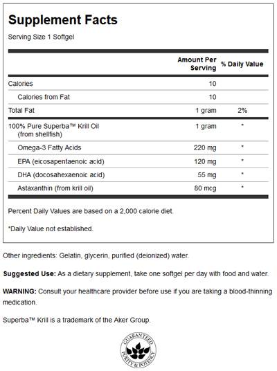 100% d'huile de krill pur 500 mg - 60 softgels