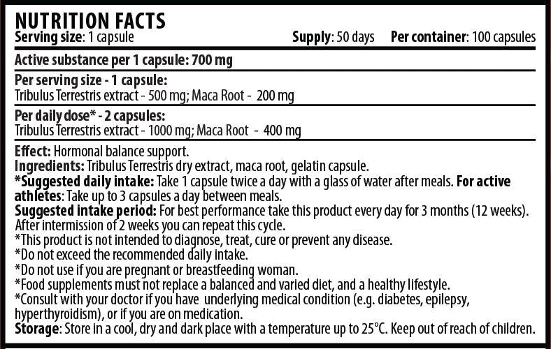 Tribulus avec maca 1400 mg - 100 capsules