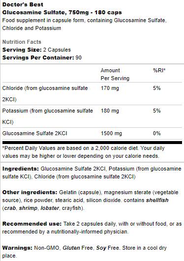 Meilleure sulfate de glucosamine 750 mg - 180 capsules