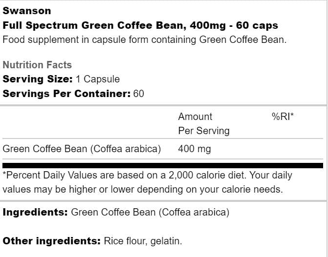 Spectre complet grain de café vert 400 mg 60 capsules
