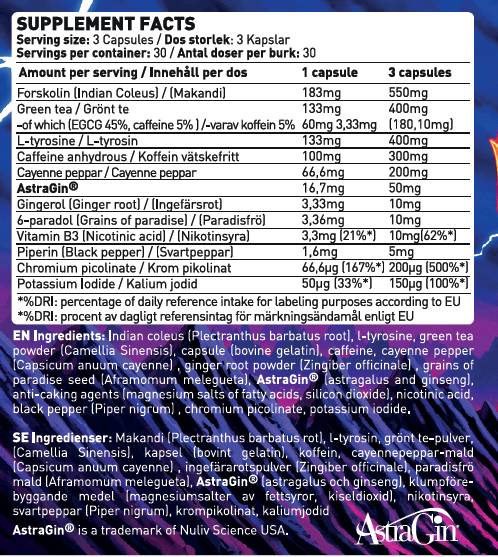 Feu Hell | avec forskolin, grains de paradis et thé vert - 90 capsules