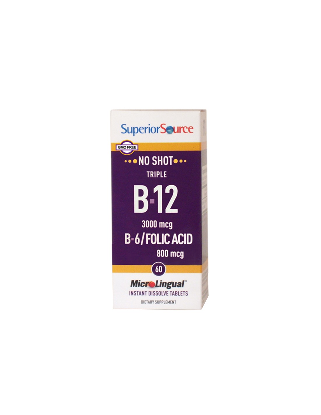 Vitamine B12, B6 et acide folique x 60 comprimés sublinguaux <tc>Superior Source</tc>