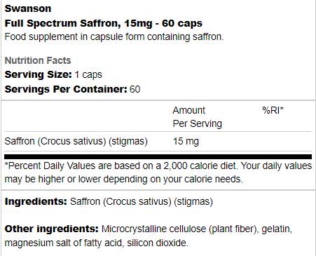 Spectre complet safran 15 mg 60 capsules