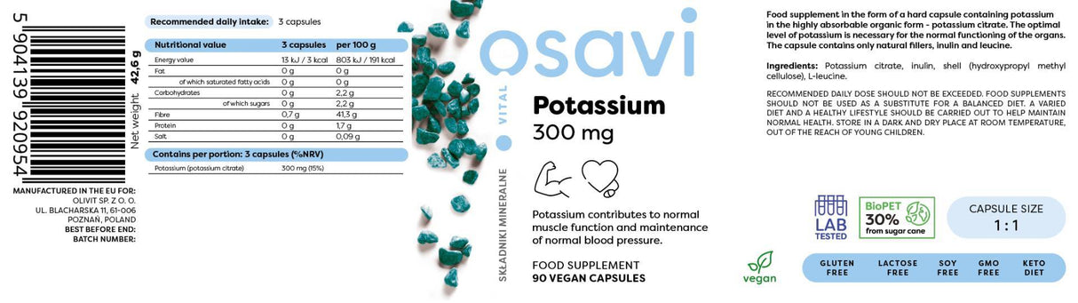Citrate de potassium 300 mg - 180 capsules