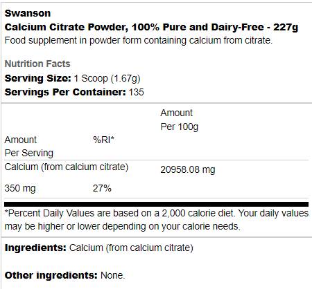 Poudre de citrate de calcium 227 grammes
