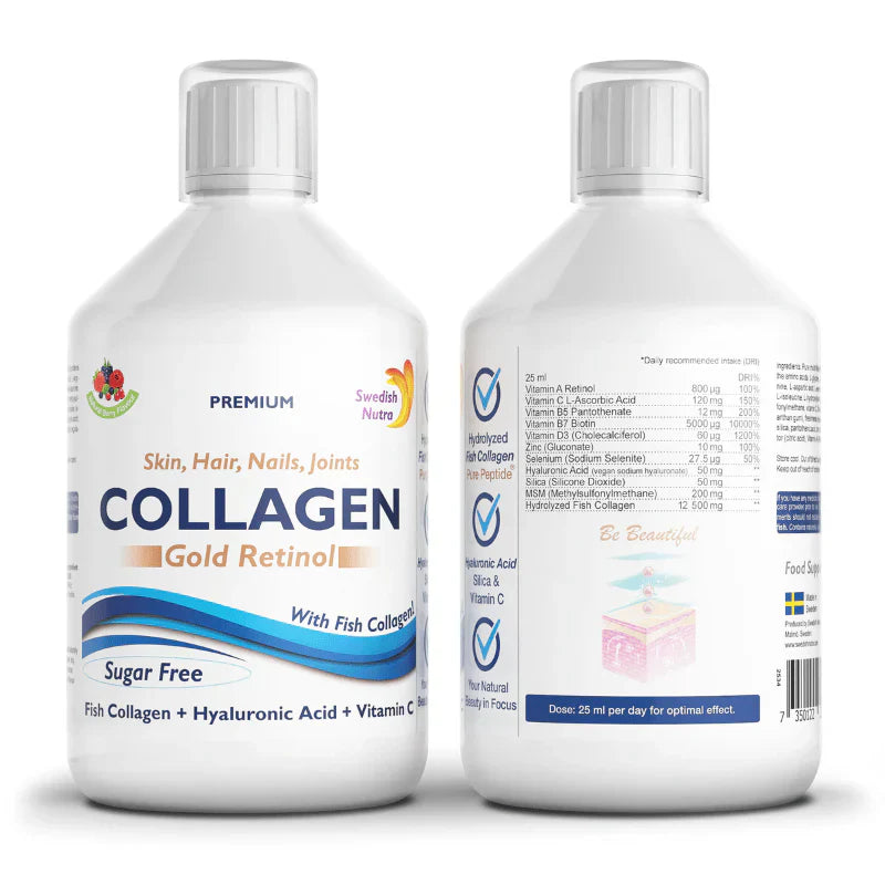 Collagène de poisson 12 500 mg Rétinol doré 500 ml <tc>Swedish Nutra</tc>