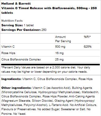 VITAMINE C TIME DE LA VILLAGE 500 mg | Avec des bioflavonoïdes - 250 comprimés