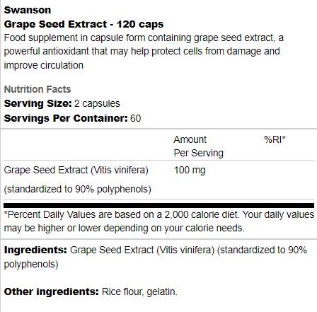 Extrait de graines de raisin 50 mg 120 capsules