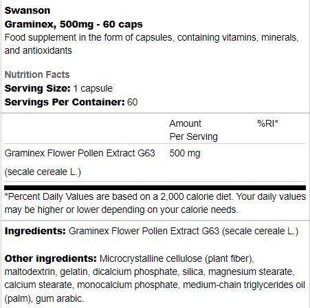 Graminex 500mg | Pollen de fleur Extrait 60 capsules