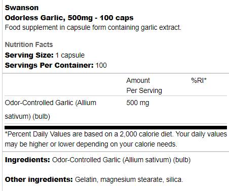 Capsules d'ail sans odor 500 mg 100