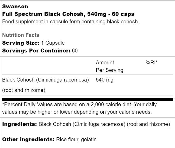 Spectrum complet Black Cohosh 540 mg - 60 capsules