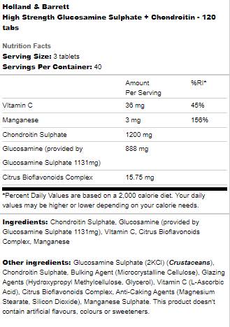 Sulfate de glucosamine à haute résistance + chondroïtine - 120 comprimés