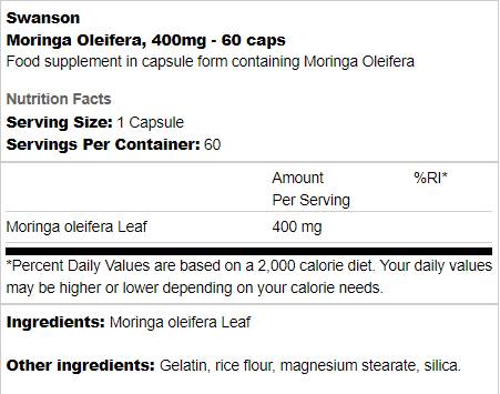 Moringa oleifera 400 mg 60 capsules