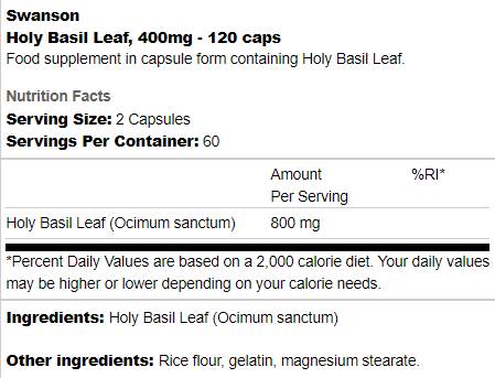 Feuille de basilic sacré 400 mg 120 capsules