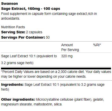 Extrait de sauge 160 mg 100 capsules