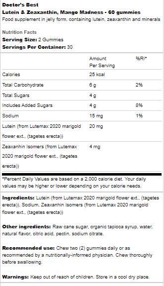 Meilleurs gummies de lutéine et de zeaxanthine - 60 gummies
