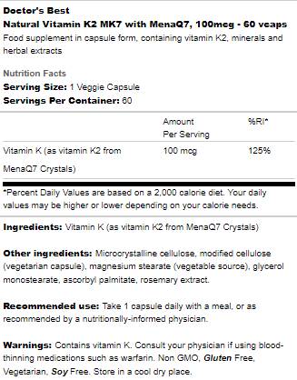 Meilleure vitamine naturelle K2 MK-7 100 MCG - 60 capsules