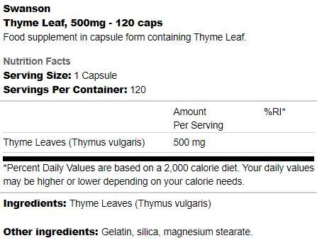 Feuille de thym 500 mg 120 capsules