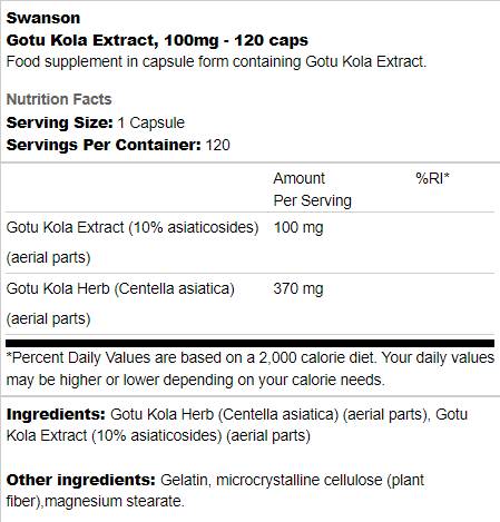 Gutu kola extraire 100 mg 120 capsules
