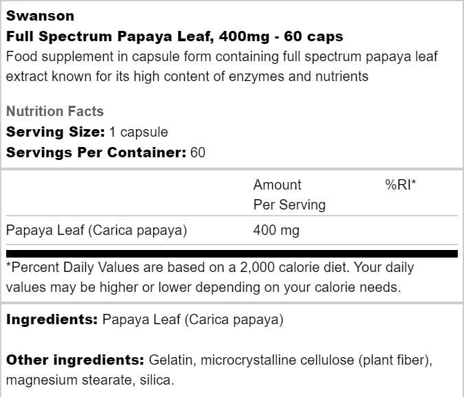 Spectrum complet Feuille de papaye 400 mg 60 capsules