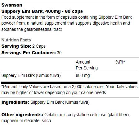 Écorce d'orme glissante 400 mg 60 capsules