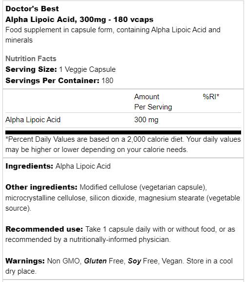 Meilleure acide lipoïque alpha 300 mg - 180 capsules