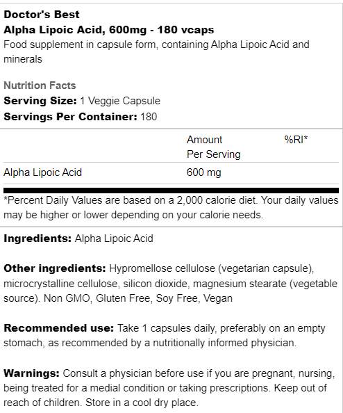 Meilleure acide lipoïque alpha 600 mg - 180 capsules