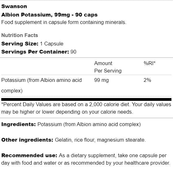 Albion potassium 99 mg 90 capsules