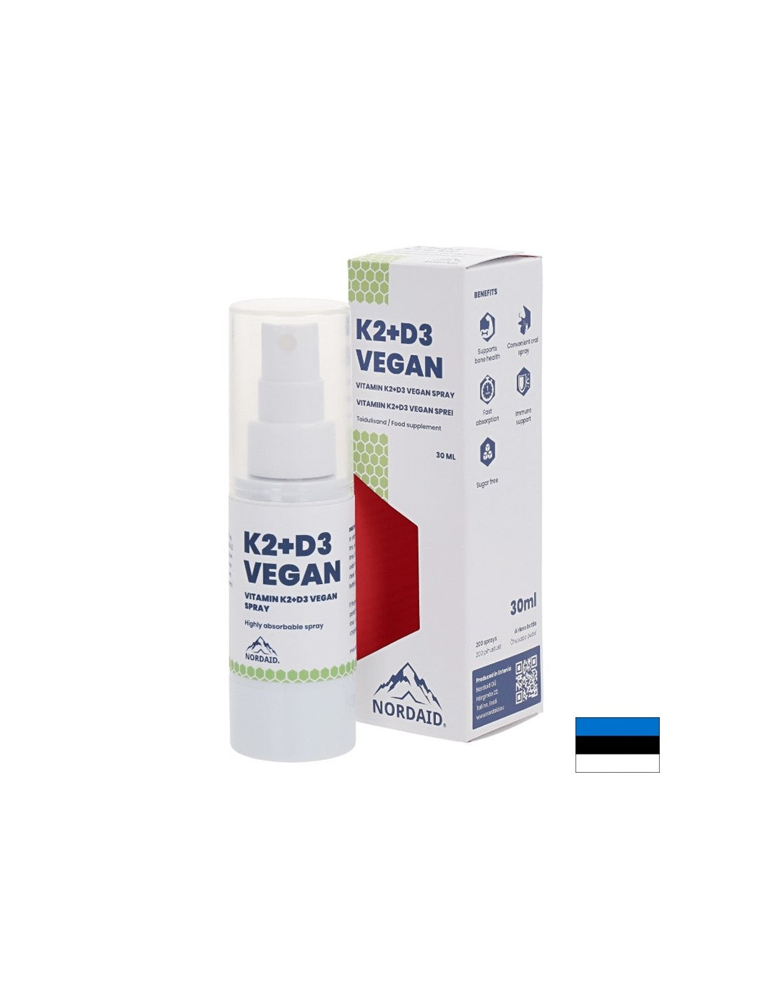 Vitamines végétaliennes K2 (25 µg) + D3 (1000 UI) - Santé du cœur et des os, forte immunité, pulvérisation buccale, 30 ml, 200 sprays
