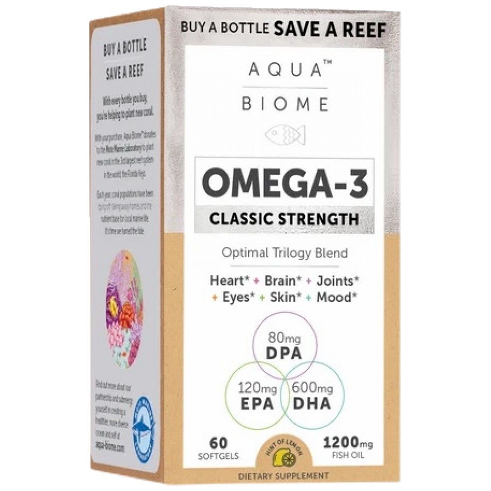 Aqua Biome Omega-3 Classic Strength 1200 mg - 60 capsules de gel