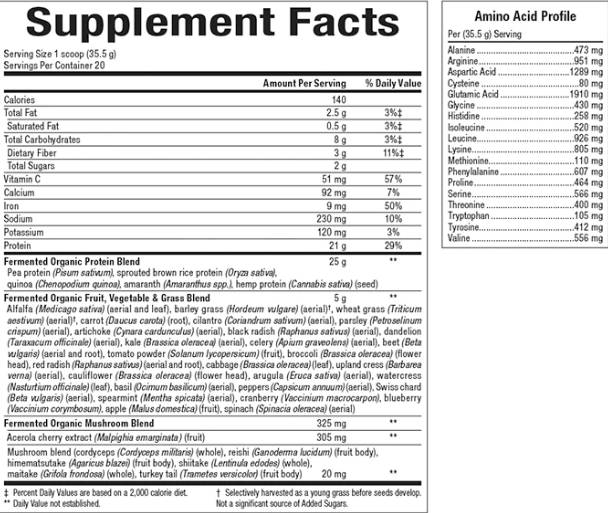 Terre entière et mer | 100% protéines organiques fermentées et légumes verts, chocolat - 656 grammes