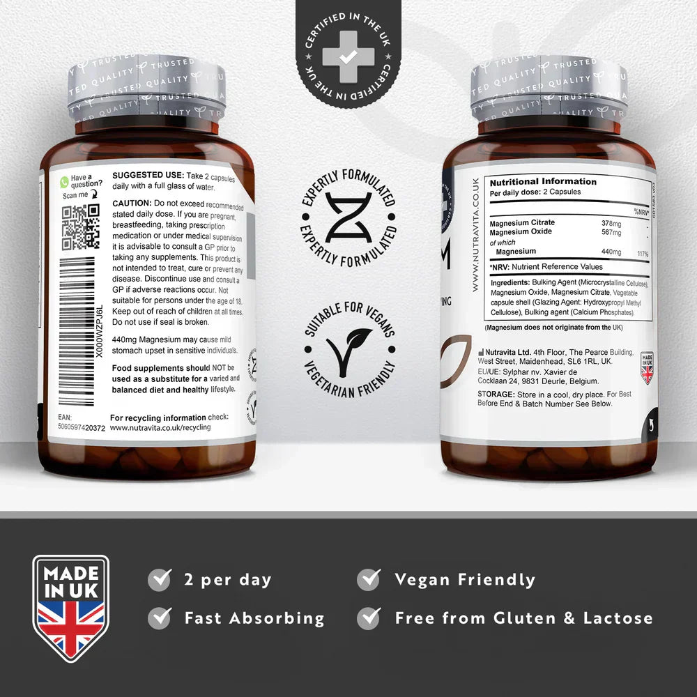 Magnésium 220 mg (deux composants) - 180 capsules