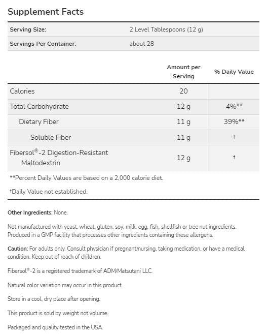 Fibre prébiotique avec Fibersol®-2 - 340 grammes
