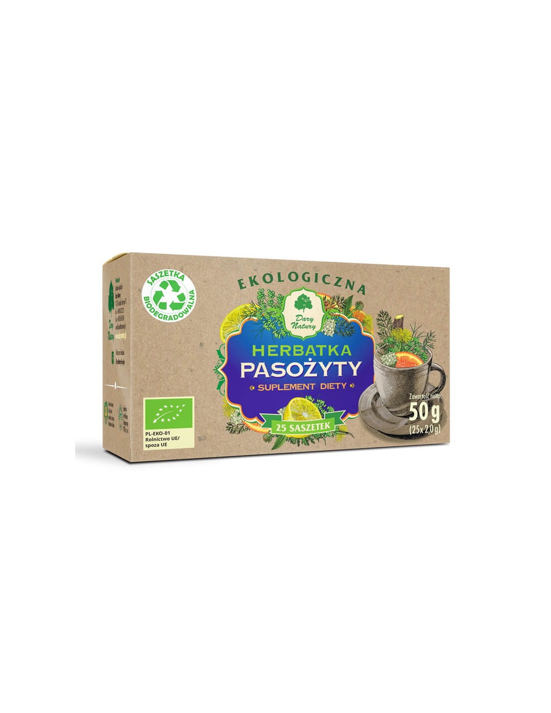 Thé à base de plantes contre les parasites bio, 25 paquets