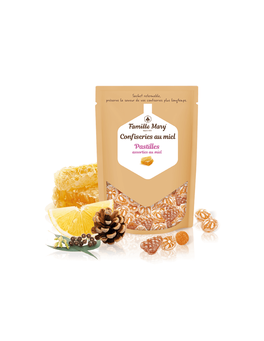Des bonbons à base de plantes avec du miel et des huiles essentielles pour une gorge saine, 250 g