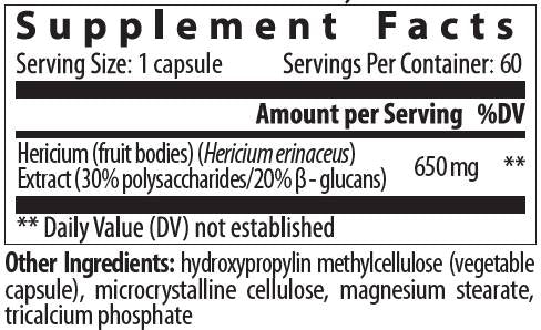 Hericium 650 mg | Mane de Lion - 60 capsules