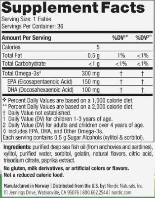 Zero Sugar Omega-3 Fishies 300 mg - 36 capsules de gel à croquer