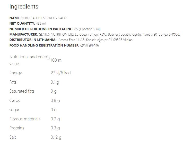 Sirop de calories zéro - 425 ml