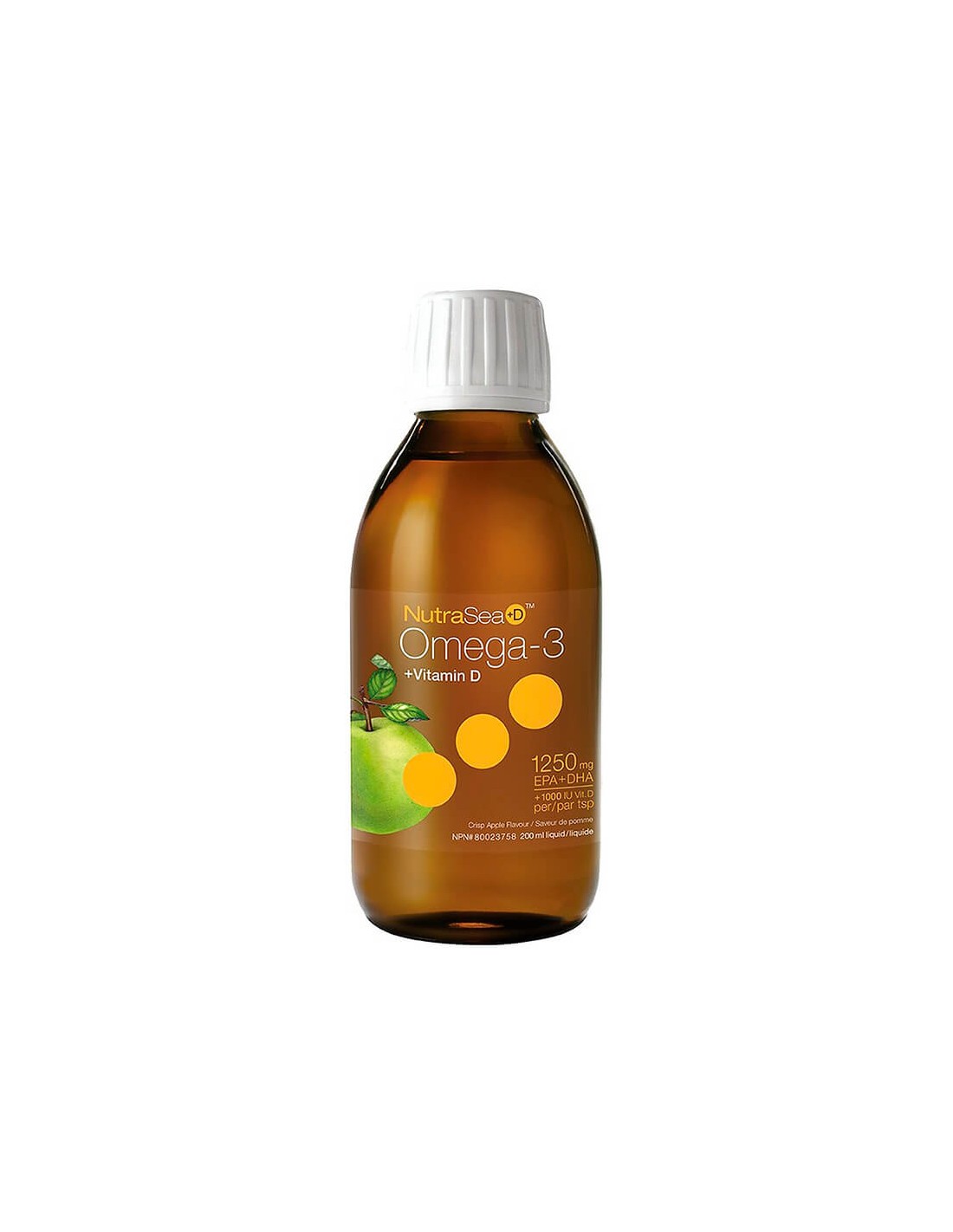 Oméga-3 1250 mg + vitamine D3 1000 UI - Nutrasea + D ™ - Formule liquide très digestible, 200 ml, saveur de pomme verte