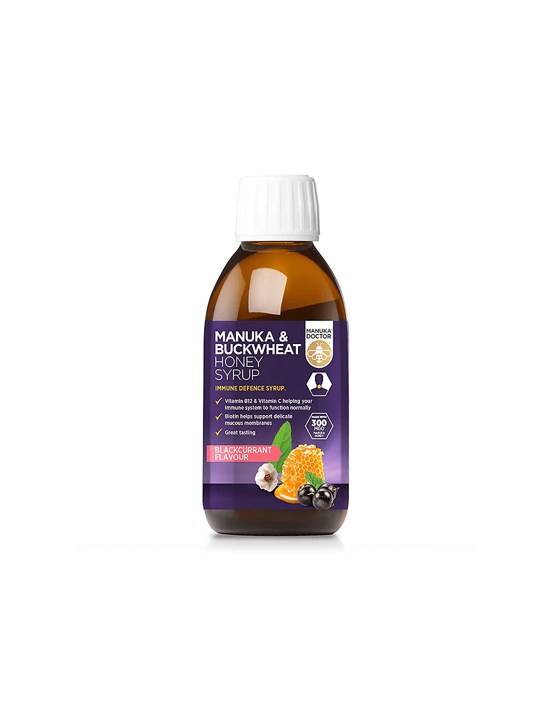 Immunité - Sirop avec miel manuka (300 mgo) et sarrasin, 200 ml de sirop, saveur de casquette