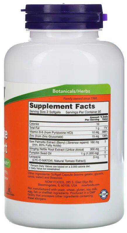 Support de la prostate - 180 capsules de gel