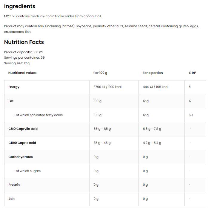 Huile de noix de coco MCT | Qualité supérieure C8 + C10 500 ml