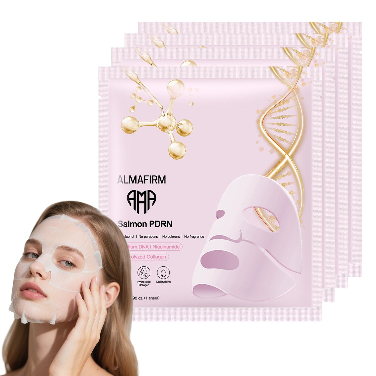 Korean face mask with salmon DNA, peptides, collagen, panthenol and niacinamide - 4 pieces in a box