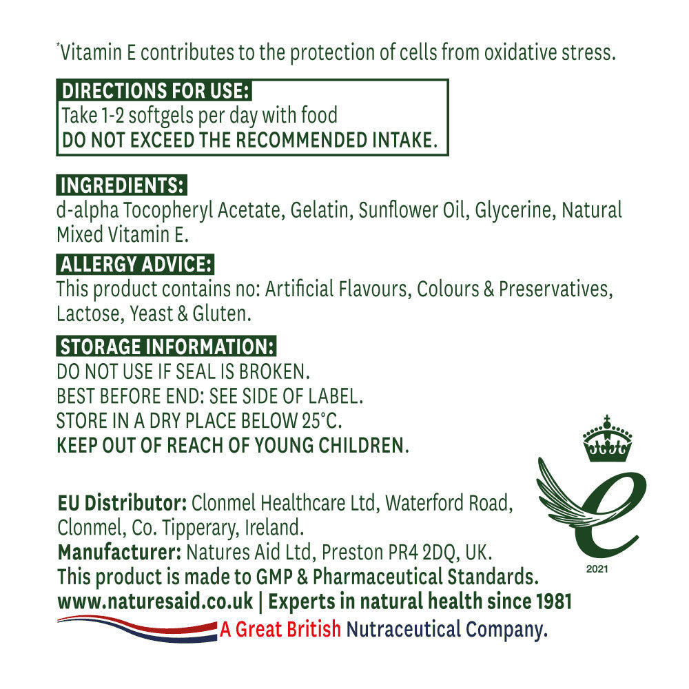 Vitamine E Naturelle 400 UI 60 gélules <tc>Natures Aid</tc>