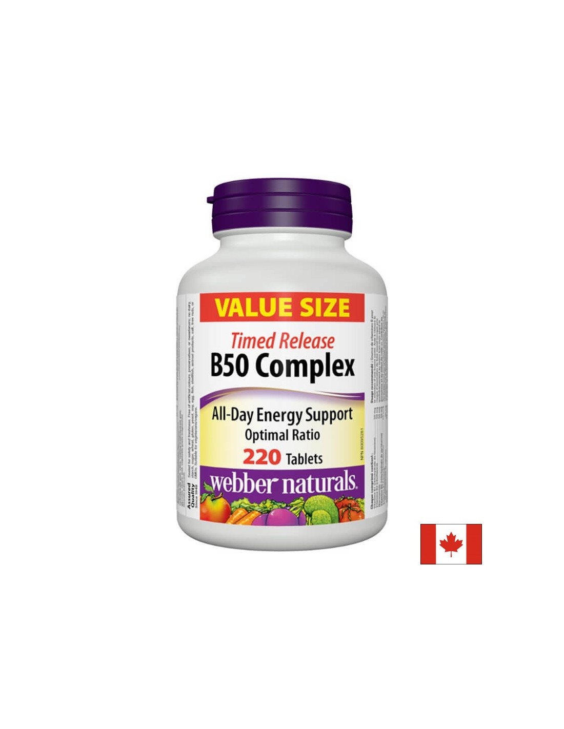 Énergie, activité cérébrale et système cardiovasculaire - complexe de vitamine B50, 220 comprimés